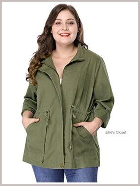 Women's Plus Size Cotton Anorak Utility Jacket Long Sleeve ZIP
